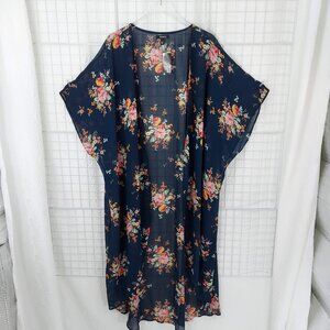 Torrid Navy Floral Sheer Open Front Flowy Silhouette Kimono